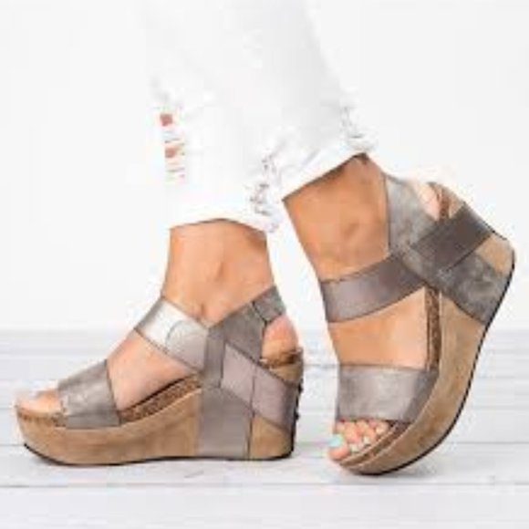 Pierre Dumas Hester Women's Vegan Platform Wedge Open Toe Sandals- Size 8.5 - Picture 1 of 5